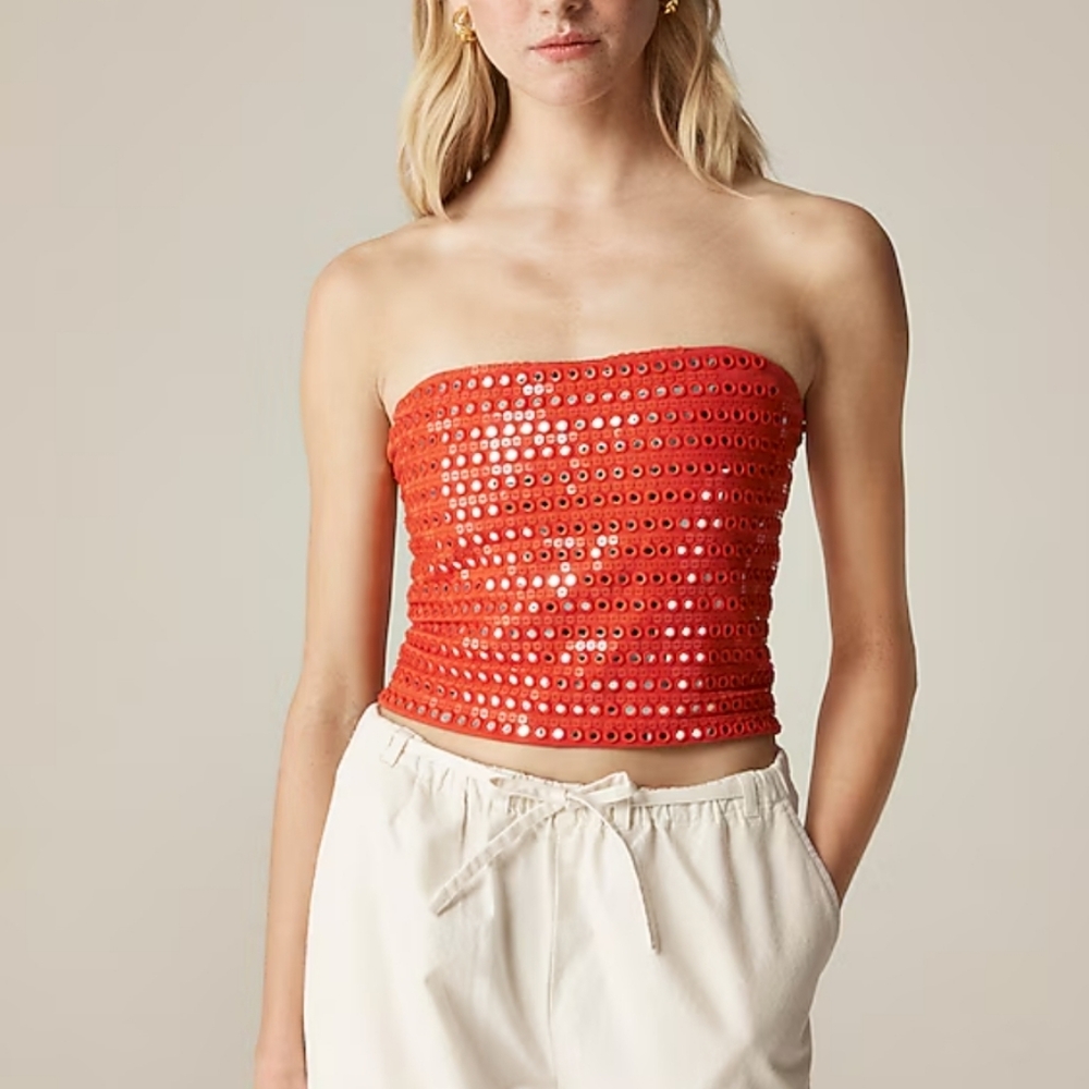 NWT J. Crew Broken-in jersey tube top with mirror embellishments